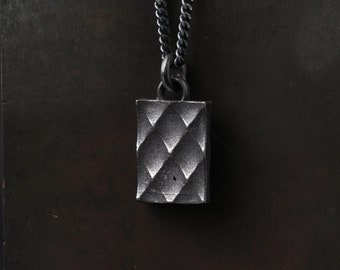Men's Necklace Pattern Tag Pendant in Oxidized Sterling Silver