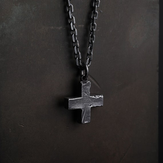 Man s Necklace Plus Sign Pendant in Oxidized Sterling Silver