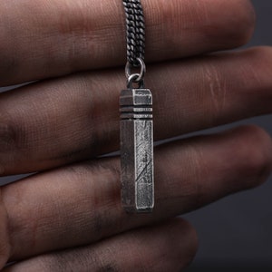 Men's Necklace Bar with Stripes Pendant in Solid Sterling Silver