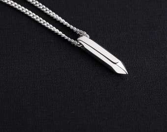 Mens Necklace Crystal Shape Pendant for Men in Sterling Silver
