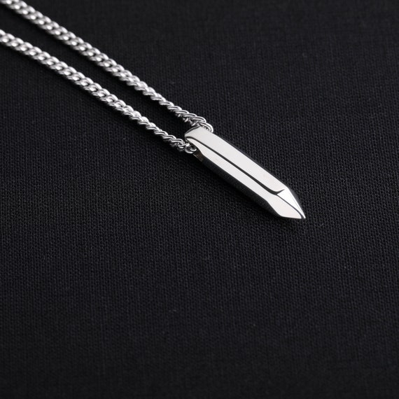 メンズネックレス クリスタルシェイプペンダント スターリングシルバー 