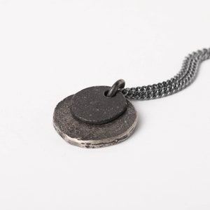 Mens Necklace Double Circle Coin Pendant in Sterling Silver image 4