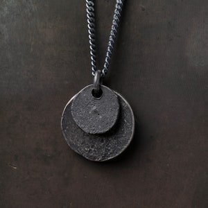 Mens Necklace Double Circle Coin Pendant in Sterling Silver