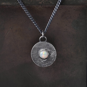 Men's Opal Pendant Necklace Handmade in Sterling Silver with Rustic Style