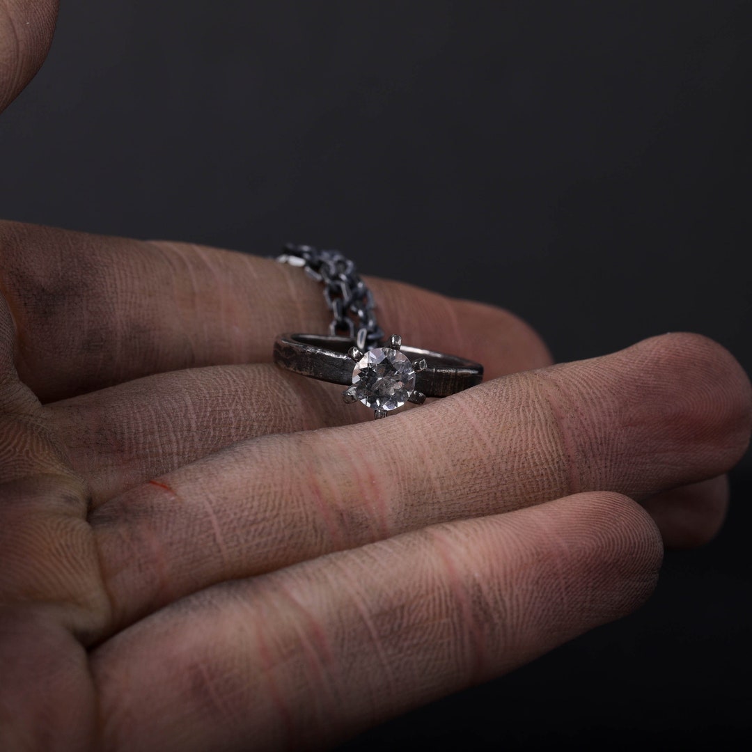 Man's Necklace Brilliant Quartz Ring Pendant in Oxidized - Etsy