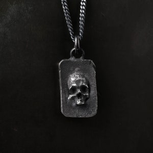 Man's Necklace Skull Memento Mori Pendant in Oxidized Sterling Silver