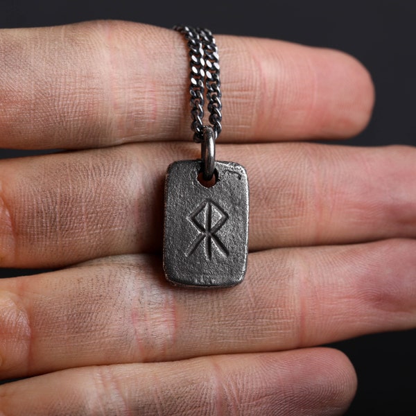 Herren Halskette Mut Rune Tag Anhänger Handgemacht in Sterling Silber