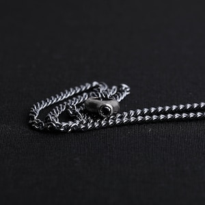 Mens Necklace Antique Silver Pendant with Natural Black Diamond