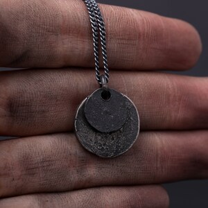 Mens Necklace Double Circle Coin Pendant in Sterling Silver image 6