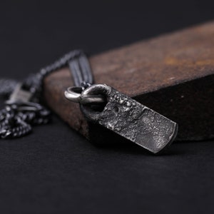 Man Necklace Rustic Tag Medieval Pendant Handmade Custom Initials Engraved in Sterling Silver