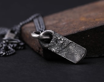 Man Necklace Rustic Tag Medieval Pendant Handmade Custom Initials Engraved in Sterling Silver