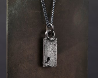 Mens Necklace Tag Handmade in Solid Sterling Silver