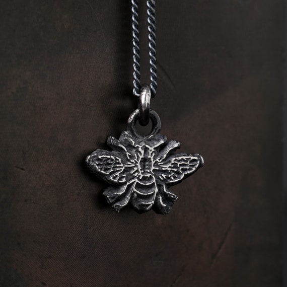 Buy Bee Pendant Necklace for Men Handmade in Oxidized Sterling