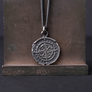 Men's Necklace Ghost Compass Pendant Necklace in Sterling Silver image 4