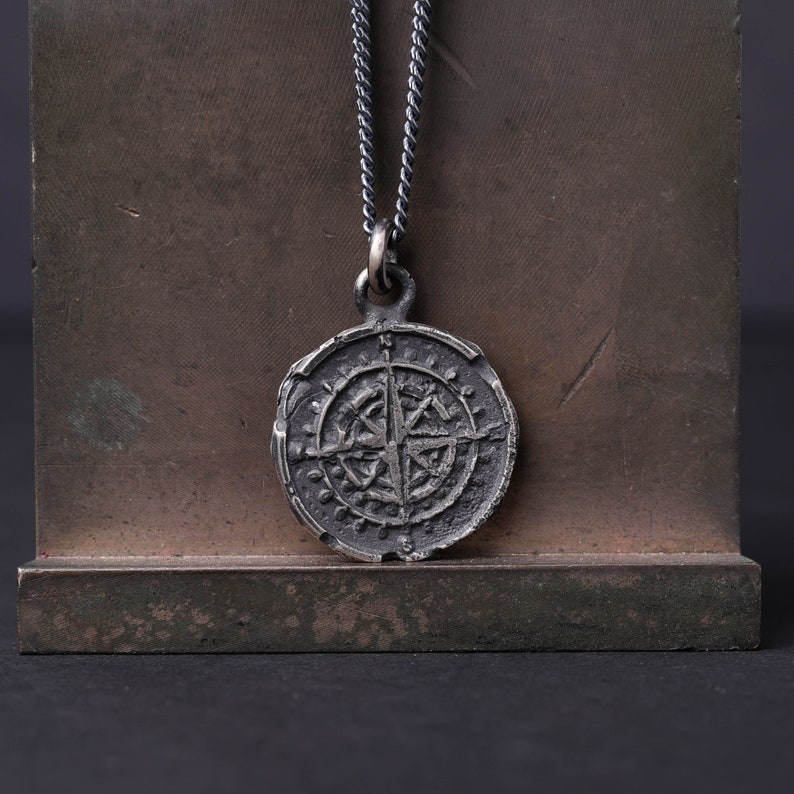 Men's Necklace Ghost Compass Pendant Necklace in Sterling Silver image 4