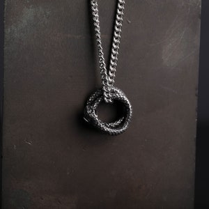 Men&#39;s Necklace Double Snake Ouroboros Pendant Handmade in Sterling Silver