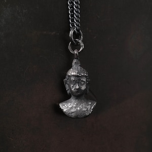 Men&#39;s Necklace Buddha Bust Pendant in Solid Sterling Silver