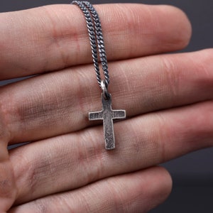 Mens Necklace Small Cross Pendant Necklace in Solid Sterling Silver