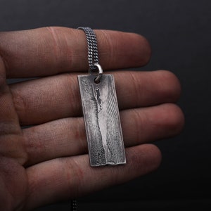 Mens Necklace Rustic Tag Pendant for Men in Sterling Silver