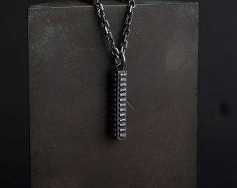 Man's Necklace Tower Bar Pendant in Oxidized Sterling Silver