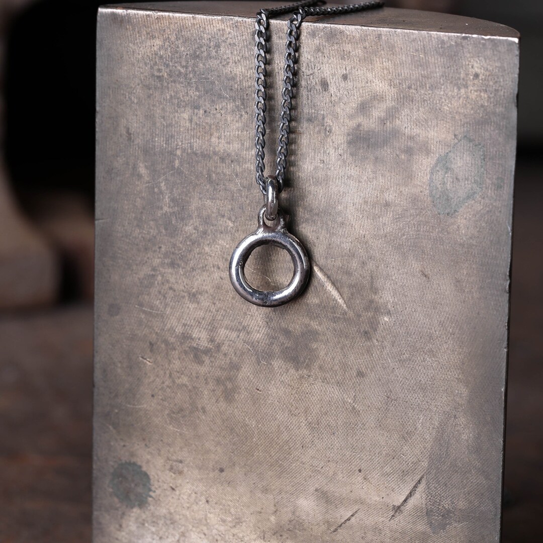 Mens Necklace Small Circle Pendant Handmade in Sterling Silver Etsy