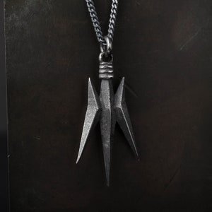 Man's Necklace Trident Pendant in Oxidized Sterling Silver