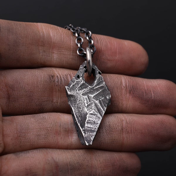 Men's Necklace Medieval Dragon Tail Pendant Handmade in Sterling Silver