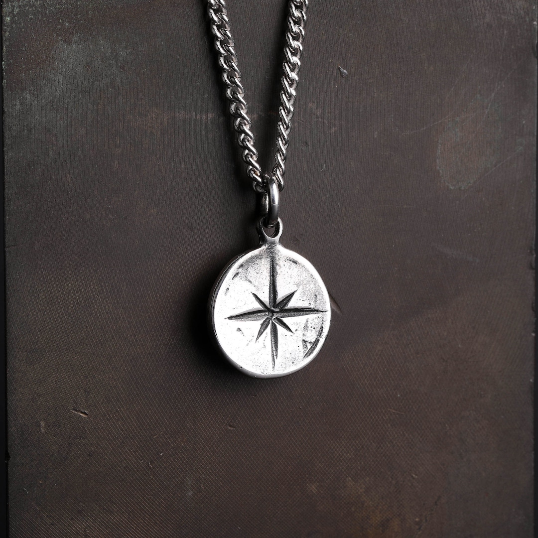 Mens Necklace Rustic Compass Pendant for Men in Sterling Silver Custom ...