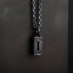 Man&#39;s Necklace Raw Aquamarine Locket Pendant in Oxidized Sterling Silver