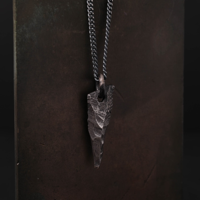 Mens Necklace Rustic Dark Pendant for Men in Sterling Silver image 4