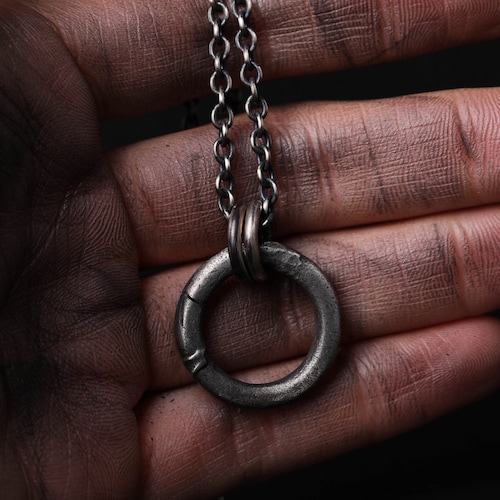 Collier homme bague pendentif fait main en argent sterling