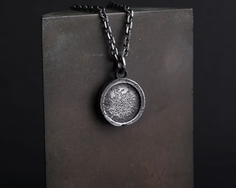 Man's Necklace Round Frame Pendant in Oxidized Sterling Silver