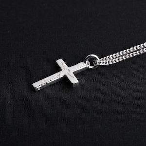 Mens Necklace Carved Jesus Cross Pendant for Men in Sterling Silver
