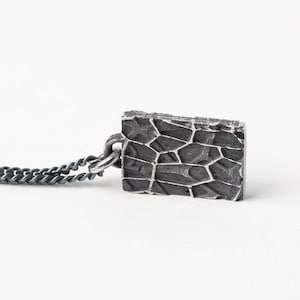 Man Necklace Textured Tag Pendant in Sterling Silver