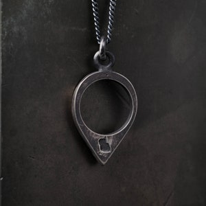 Mens Necklace Handmade in Solid Sterling Silver with Oxidized Surface