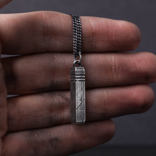 Men's Necklace Bar with Stripes Pendant in Solid shops Sterling Silver