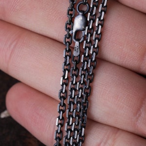 Mens Necklace Anchor Chain Oxidized Sterling Silver