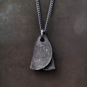 Mens Necklace Half Circle Pendant in Sterling Silver