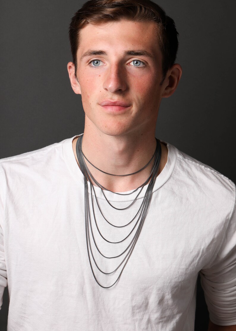 Mens Necklace Oxidized Sterling Silver Chain Etsy