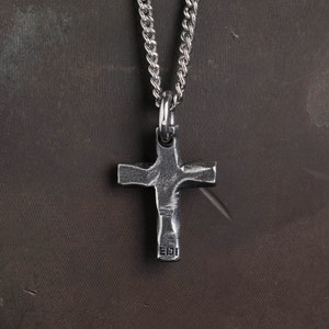 Mens Necklace Rustic Cross Pendant for Men in Sterling Silver