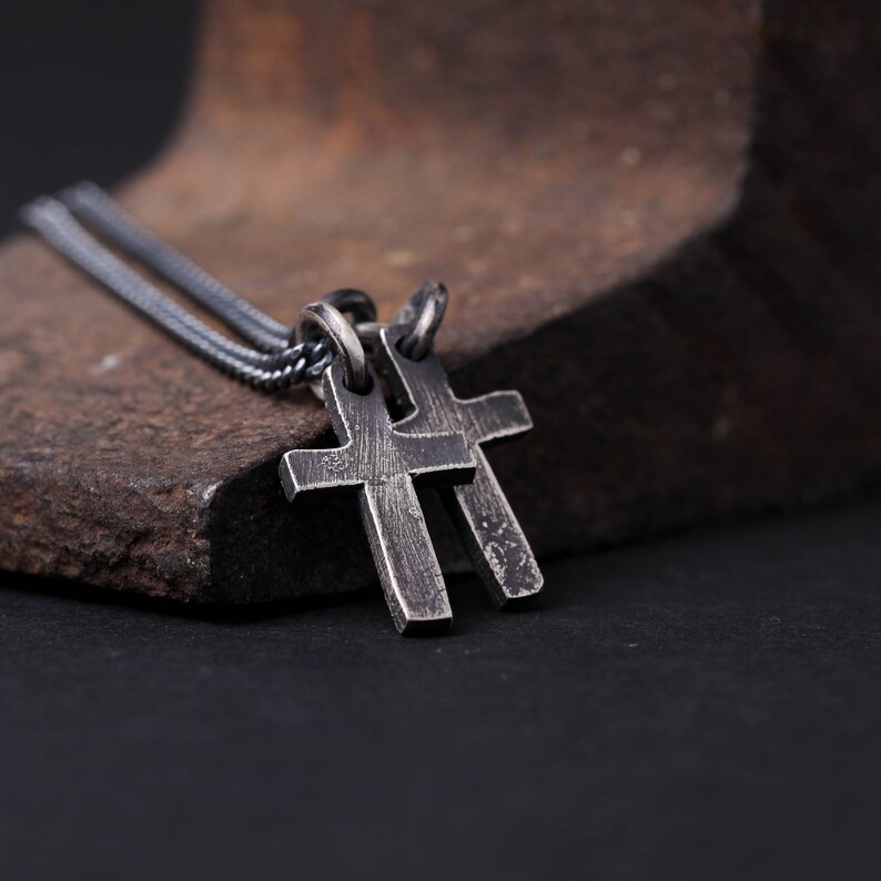 Mens Necklace Double Cross Pendant Necklace in Solid Sterling Etsy