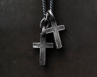 Mens Necklace Double Cross Pendant Necklace in Solid Sterling Silver