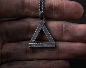 Man's Necklace Triangle Construct Pendant in Oxidized Sterling Silver