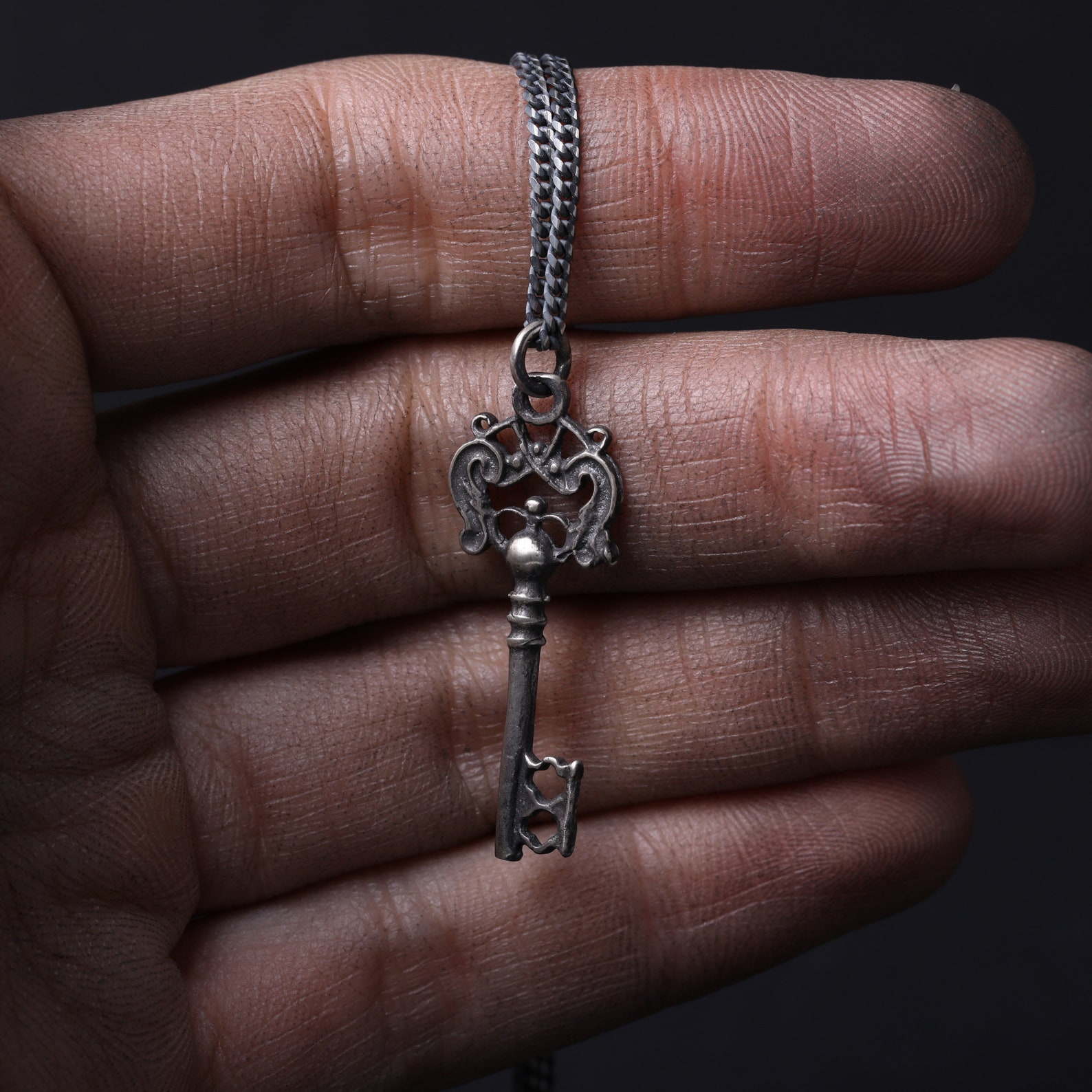 Mens Necklace Key Charm Pendant in Sterling Silver 925 Etsy