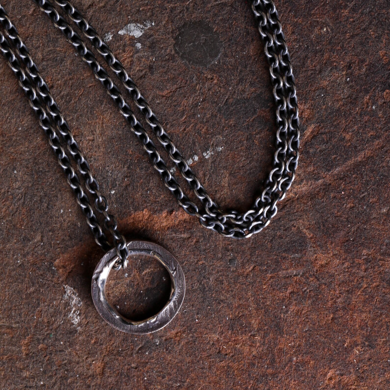 Mens Necklace Circle Pendant Handmade in Sterling Silver Etsy