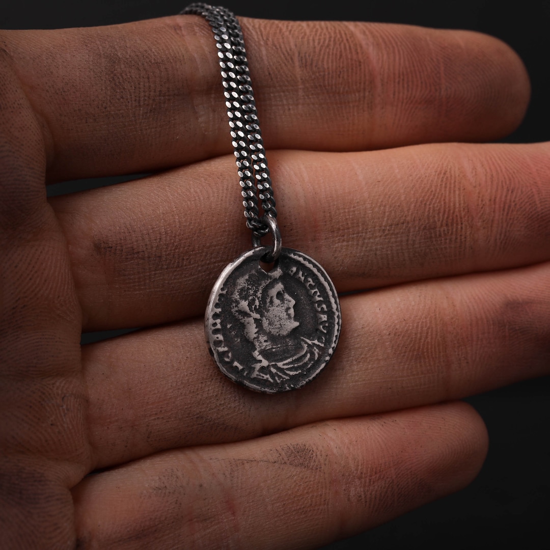 Mens Necklace Roman Coin Replica Hadrian Antique Pendant for Men