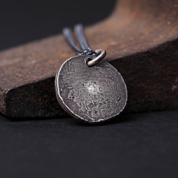 Mens Necklace Circle with Diamond Sapphire Emerald Ruby Pendant in Solid Sterling Silver Free Custom Engraving