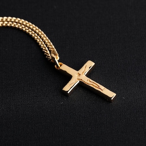 Mens Necklace Carved Jesus Cross Pendant for Men in 18K Gold Vermeil