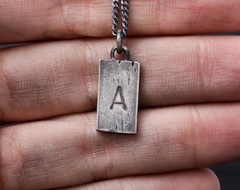 Mens Necklace Custom Initial Pendant in Sterling Silver