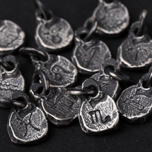 Mens Necklace Zodiac Sign Small Rustic Tag Pendant for Men in Sterling Silver